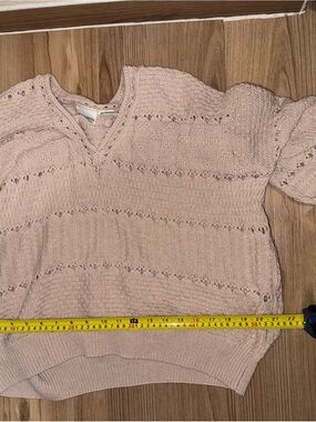 Light Pink V-Neck Openwork Knit Sweater